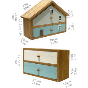 JUNJI Boîte en bois Tiroir de bureau Simple Boîte de décoration de bureau Tiroirs manuels à double couche Organisateur de tiroirs Rangement en bois - Product Image 1