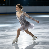 Robe de patinage artistique à épaules dénudées, dégradé gris et blanc, avec strass et maille, pour compétition et performance (adultes et enfants)