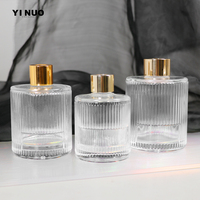 Bouteille diffuseur de parfum à roseaux en verre transparent de forme ronde avec étiquette personnalisée, matériau blanc de haute qualité, 100 ml, 120 ml, 200 ml, 350 ml, parfum à rayures
