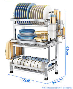 Escorredor de Louça de Aço Inoxidável Anti-ferrugem de 3 Níveis com Bandeja, Suporte para Pratos Removível para Cozinha - Product Image 6
