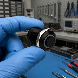 12mm Push Button <strong>Switch</strong> Momentary 3V 5V Blue Red Green Led SPST 12mm 1/2" Mounting Hole Black Aluminum Oxide Metal Push <strong>Switch</strong> - Product Image 1