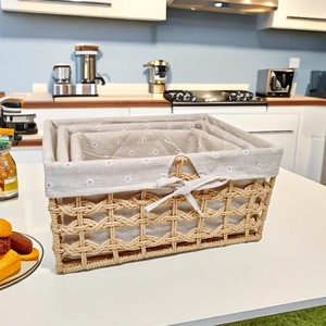 Cestini portaoggetti in <span class=keywords><strong>vimini</strong></span>, cestini rettangolari piccoli decorativi in corda di carta intrecciata a mano per l'organizzazione, contenitori portaoggetti per scaffali - Product Image 4