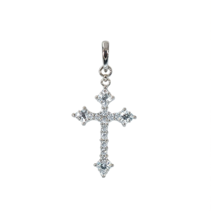 Colgante de Cruz de Plata 925 con Baño de Rodio y Cristales de Imitación con Engaste de Garra, Joyería Religiosa Cristiana Unisex - Product Image 1