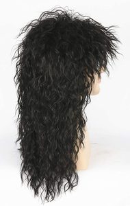 Pelucas negras para hombre, <span class=keywords><strong>disfraz</strong></span> de <span class=keywords><strong>Halloween</strong></span>, Punk, Heavy Metal Rocker, peluca rizada larga - Product Image 4