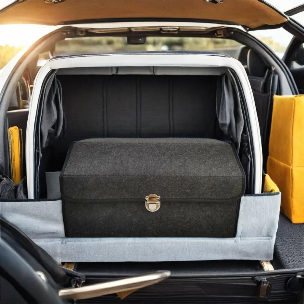 2024 nuevo diseño estilo clásico plegable fieltro maletero de coche caja de almacenamiento forma rectangular