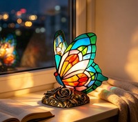 Lampe d'hôtel moderne en forme de papillon, verre coloré, base en résine, E26 LED, lampe de table à intensité variable, ornement pour la maison, chambre à coucher