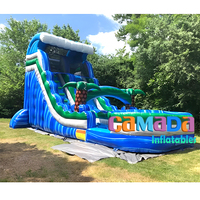 Toboggan aquatique gonflable commercial en PVC pour l'extérieur, toboggan tropical bleu marbré d'été, château gonflable avec piscine pour adultes