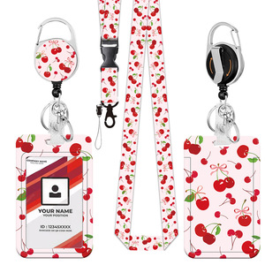 Spring floral pink cherry easy-pull buckle retractable reinforced pull strap back clip rotating <b>key</b> roll ID card buckle - Product Image 1
