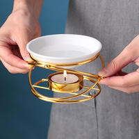 Brûleur d'encens et diffuseur d'huiles essentielles en céramique dorée pour la maison, avec support de bougie et brûleur de cire fondue