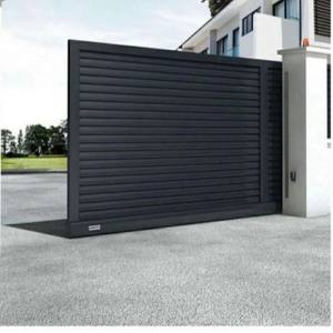 <span class=keywords><strong>Portail</strong></span> électrique en métal au design moderne avec grande porte d'entrée extérieure, clôture en aluminium <span class=keywords><strong>gris</strong></span> foncé pour allée privée - Product Image 2