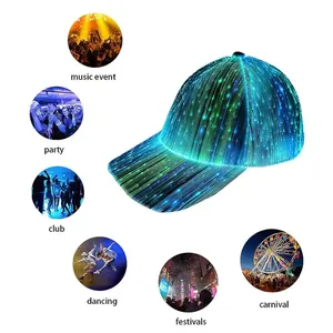 Gorra de fibra óptica OEM ODM al por mayor gorra de béisbol iluminada con carga USB - Product Image 6