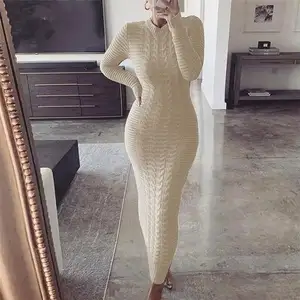 Nouveau femmes mode vêtements 2021 femme pull décontracté robes hiver tricot solide à manches longues dames robe de noël naturel Simple