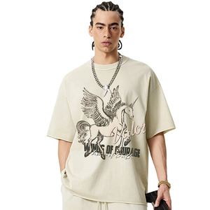 Camiseta Oversize de Corte Cuadrado con Borde Enrollado, Gráfico de Pegaso, Bordado Personalizado - Product Image 1