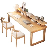 Bureau d'ordinateur double en bois massif moderne et simple avec étagère, pour usage commercial ou bureau à domicile, poste de travail mural, montage facile, garantie 1 an
