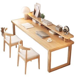 Hiện đại đơn giản tinh khiết rắn gỗ đôi bàn máy tính với kệ sách cho văn phòng nhà tường bàn làm việc dễ dàng lắp ráp 1 năm bảo hành - Product Image 4