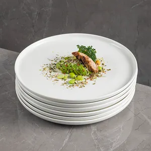 Custom Logo Restaurant Plato Dinnerware Modern Plates Set Classic Assiette Banquet Hall White Flat Ceramic Catering Dishes Plate