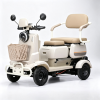 Scooter électrique à quatre roues à faible vitesse avec phares LED, double siège, pour personnes âgées, avec panier avant