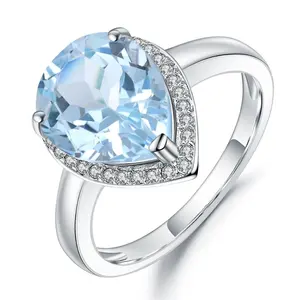 Abiding 5.78Ct Natural Sky Blue Topaz Gemstone 925 Sterling Silver Jewelry Engagement Ring For Women