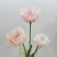 Fleur géante en organza avec tige, grande fleur en soie esthétique pour décoration de mariage et vitrine