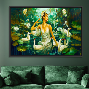 Elegant Swan Lake Goddess Wall Art on Printed Cotton Canvas,<b>BLACK</b> <b>FRAMED</b> CANVAS - Product Image 3