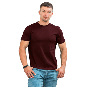 เสื้อยืดคอกลมแขนสั้นผู้ชาย สีเบอร์กันดี ผ้าฝ้าย 100% น้ำหนัก 180 กรัม ทรงปกติ ลายทอแบบลำลอง - Product Image 1
