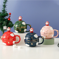 Caneca de cerâmica com tampa de colher, atacado de alta qualidade-valor para casa escritório de natal presente de férias caneca de desenho animado