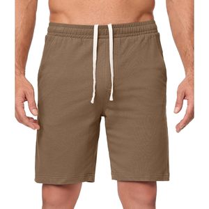 FOXA Men's 100% Cotton Shorts 9 Inch <b>Elastic</b> Waist Drawstring Lightweight Workout Lounge Beach Jersey Sweat Shorts - Product Image 1