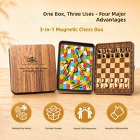 Jeu d'échecs magnétique 3-en-1 format de poche avec plateau en fer blanc, Pièces en métal, Tic Tac Toe, Serpents et Échelles, Dames chinoises, Éducatif