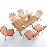 Table de jardin rectangulaire moderne en aluminium, plastique et bois, durable, résistante aux UV, légère, pour patio extérieur, balcon