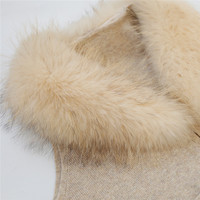 Gilet en laine tricotée bleu marine sans manches avec col en fourrure de raton laveur, nouveau design printemps-automne, vente en gros Tyan, gilet en pure laine personnalisé pour femme