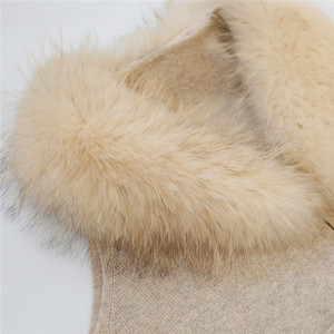 Tyan Wholesale New Design Spring Autumn Navy Blue Knit Wool <strong>Sleeveless</strong> <strong>Coat</strong> With Raccoon Fur Collar Custom Pure Wool Vest <strong>Women</strong> - Product Image 5