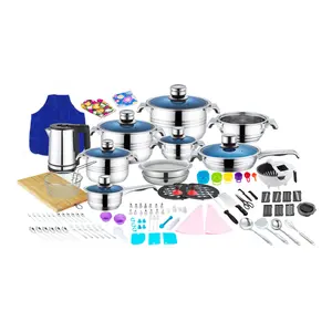 112pcs Customize Kitchen Utensils Wide edge Kitchenware Stainless Steel 201 Cooking Pot Cookware Set
