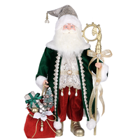 Estatua de Papá Noel de 36 pulgadas de terciopelo esmeralda y brocado plateado, con bastón dorado y saco rojo, para exhibición de lujo