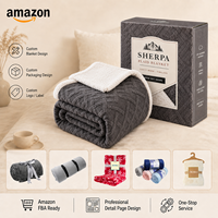 Couverture en sherpa jacquard réversible en flanelle polaire polyester double face douce et chaude avec bordure en sherpa pour toutes les saisons