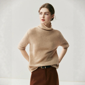Nuova <span class=keywords><strong>Maglia</strong></span> Coreana Autunnale da <span class=keywords><strong>Donna</strong></span> a Collo Alto a Mezza Manica in <span class=keywords><strong>Seta</strong></span> Cashmere Antirughe, Sottile e Lavorata a <span class=keywords><strong>Maglia</strong></span>, Maglietta Base - Product Image 3