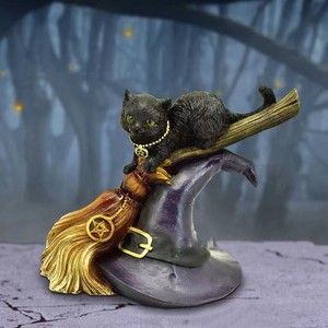 Adorno de Gato Negro Encantado - Artesanía de Resina para Halloween con Pose Mística, Decoración Hechizada para el Hogar y Fiestas - Product Image 1