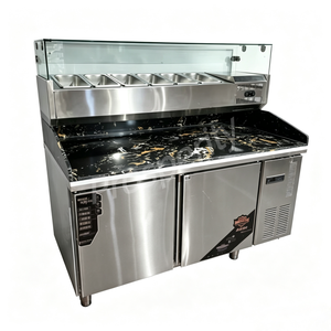 Table de préparation de salades réfrigérée statique de 1500 mm avec protection en verre et armoire réfrigérée pour bar à salades commercial - Product Image 1