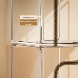 Armoire <span class=keywords><strong>de</strong></span> rangement pliable en tissu à motif <span class=keywords><strong>pied</strong></span>-<span class=keywords><strong>de</strong></span>-<span class=keywords><strong>poule</strong></span> rectangulaire, grande capacité, organisateur <span class=keywords><strong>de</strong></span> vêtements, boîte <span class=keywords><strong>de</strong></span> rangement pour vêtements, résistante à l'humidité - Product Image 3