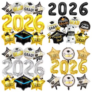 Set di Palloncini per Laurea e <span class=keywords><strong>Compleanno</strong></span>, 3 Stili di Palloncini in Foil con Numero e Design Cappello da Dottore per Decorazioni Cerimonia e Festa - Product Image 2