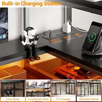 Vente en gros en usine de bureau à domicile noir avec lumière LED de 55 \ "Table d'ordinateur inversée étagère de rangement à 7 couches prise de courant matériau métallique