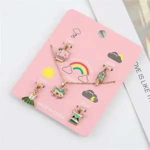 4 Pcs Cute Necklace Set Dress Ice Cream Cat Pendant Necklace for Teen Girls Unicorn Birthday Gift Pack Alloy Kids Earrings Cute
