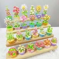Blok Bangunan Kompatibel 40 Buah Mainan DIY Model Ornamen Tanaman Pot Sukulen Mainan Bunga Partikel Mikro Perakitan Anak-anak