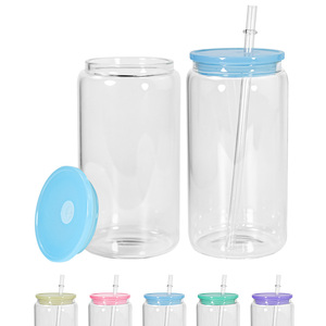 Verre en forme de canette de 16 oz, dégradé de couleurs, givré, pour sublimation, rose, pour eau et bière, avec nouveaux couvercles et pailles – Vente en gros - Product Image 2