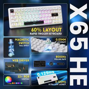 คีย์บอร์ดเกมมิ่งแบบมีสาย ATTACK SHARK X65 HE พร้อมสวิตช์แม่เหล็กแบบเร็ว 67 ปุ่ม RGB แบบถอดเปลี่ยนได้ - Product Image 3