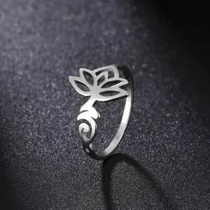 Cincin bunga teratai untuk wanita OM Unalome simbol Buddha cincin jari baja nirkarat cincin jari perhiasan Yoga wanita