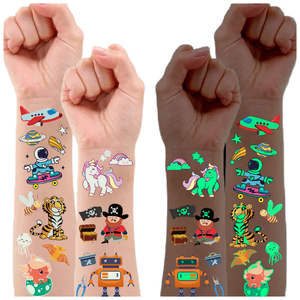 380 estilos de tatuajes luminosos para niños de Partywind, sirena, dinosaurio, espacio, pirata. Sin reseñas aún, certificado. - Product Image 1