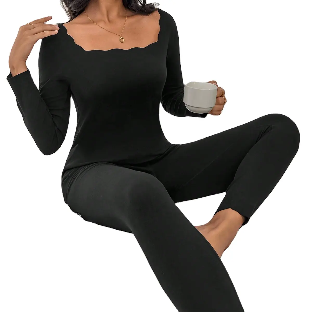 Factory Wholesale Long Johns Thermal Underwear Women Square Collar Long Johns Fashion Good Elastic Underclothes