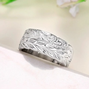 Anello nuziale Q771 in argento con motivo vegetale, classico, unisex, per occasioni di matrimonio - Product Image 5