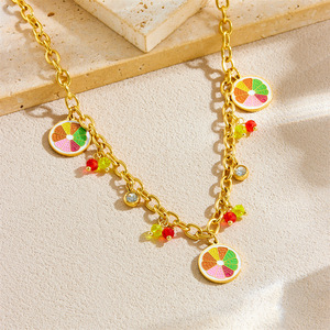 Fruit Shape Lemon Slice Pendant Chain Stainless Steel Jewelry Necklace Party Fashion Accessory - Product Image 2