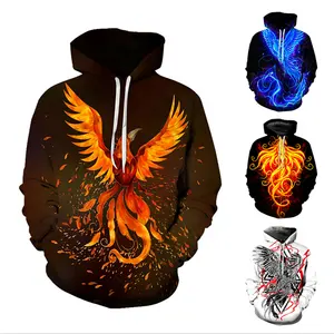 NEW Men's 3D phoenix Print Hoodie Cosplay Sweatshirt With Kangaroo Pocket Pullover Sweater Fire phoenix Costume FH